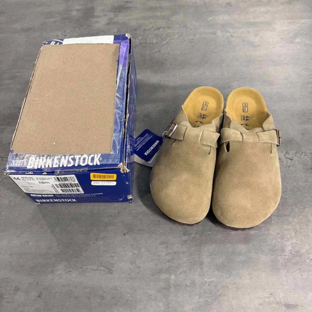 Birkenstock Boston Clog Mens 11 44 Taupe Suede Soft Footbed Mule 0560771 NEW